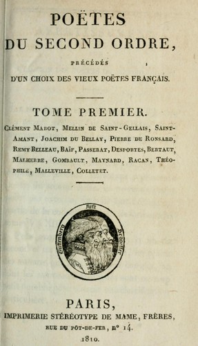 Poëtes du second ordre by  cover