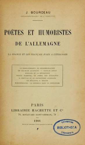 Poètes et humoristes de l'Allemagne by Jean Bourdeau cover