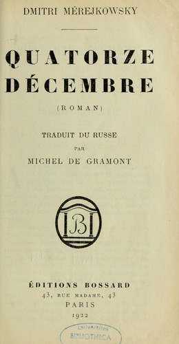 Quatorze décembre (roman) by Dmitry Sergeyevich Merezhkovsky cover