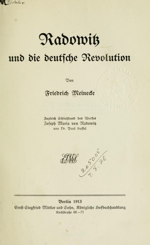 Radowitz und die deutsche Revolution by Friedrich Meinecke cover