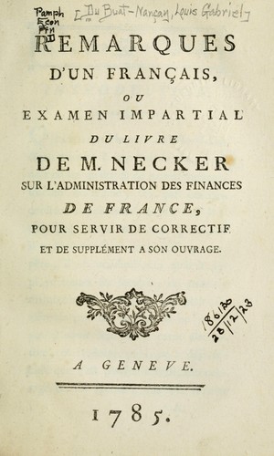Remarques d'un Français by Du Buat-Nançay, Louis Gabriel comte cover