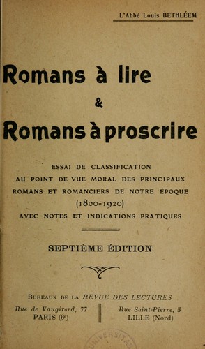 Romans à lire & romans à proscrire ... by Louis Bethléem cover