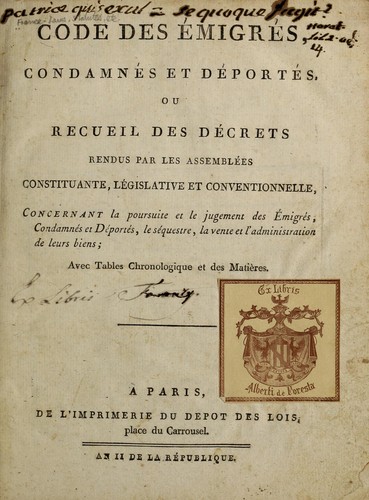 Code des émigrés, condamnés et déportés by France cover