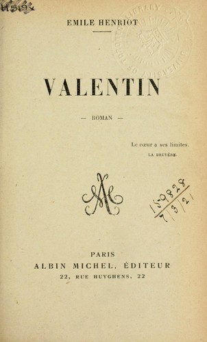 Valentin, roman by Henriot, Émile cover