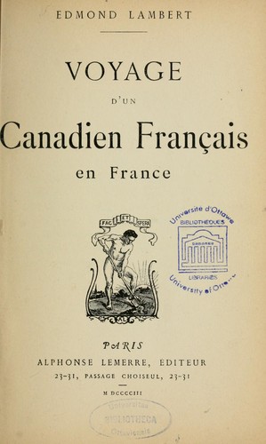 Voyage d'un Canadien français en France by Edmond J.-P Buron cover