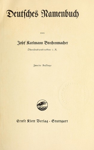 Deutsches namenbuch by Josef Karlmann Brechenmacher cover