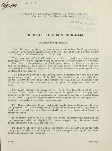 The 1961 feed grain program