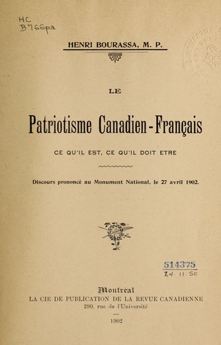 Le patriotisme canadien-français by Henri Bourassa cover