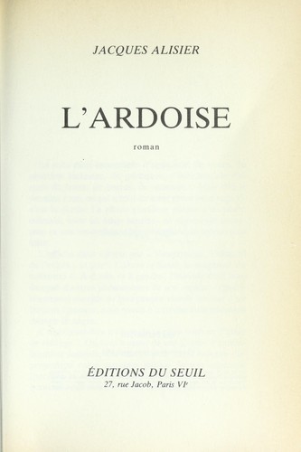 L' ardoise by Jacques Alisier cover