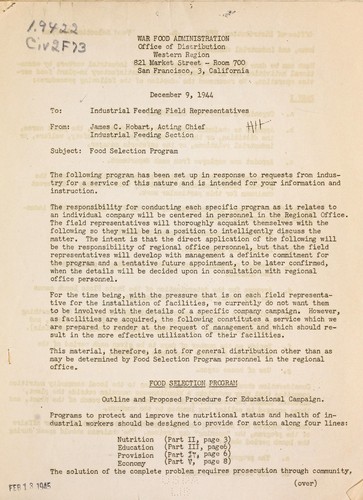 Food selection program by United States. War Food Administration. Office of Distribution cover