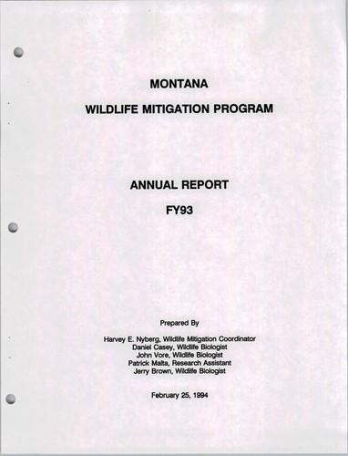 Montana Wildlife Mitigation Program