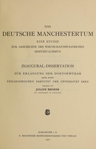 Das deutsche Manchestertum by Julius Becker cover