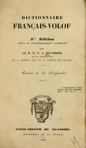 Dictionnaire français-volof by V. J. Guy-Grand cover