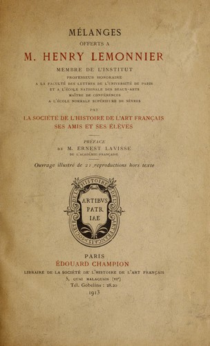 Mélanges offerts à M. Henry Lemonnier by Société de l'histoire de l'art français (France) cover