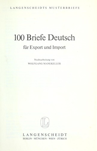 100 Briefe Deutsch für Export und Import by Wolfgang Manekeller cover