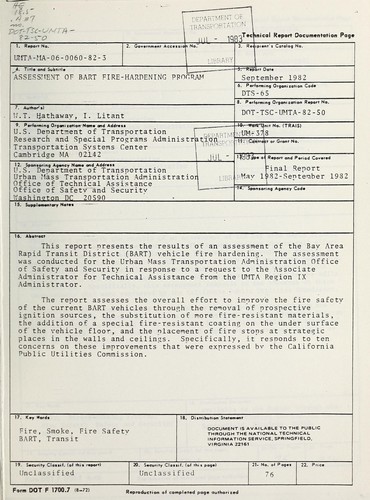 Assessment of Bart fire-hardening programs