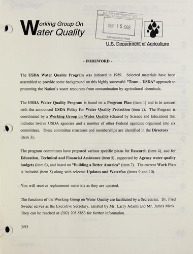 The USDA Water Quality Program