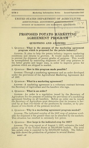Proposed potato marketing agreement program