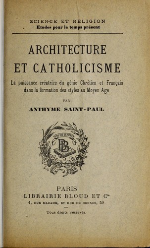 Architecture et Catholicisme by Anthyme Saint-Paul cover