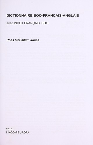 Dictionnaire Boo-Français-Anglais by Ross McCallum Jones cover