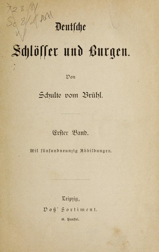Deutsche SchlÃ¶sser und Burgen by Walther Schulte vom BrÃ¼hl cover