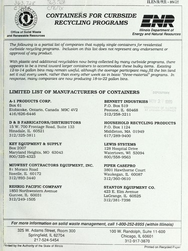 Containers for curbside recycling programs