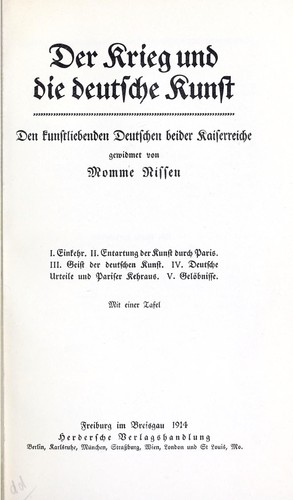 Der Krieg und die deutsche Kunst by Benedikt Momme Nissen cover