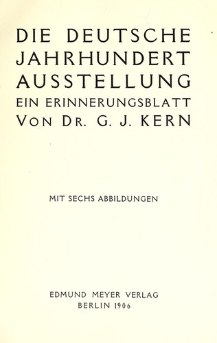Die deutsche Jahrhundert Ausstellung by G. J. Kern cover