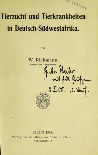 Tierzucht und Tierkrankheiten in Deutsch-S©ơdwestafrika by W. Rickmann cover