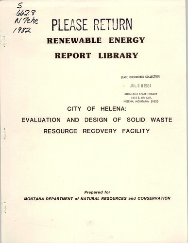 City of Helena: evaluation and design of solid waste resource recovery facility