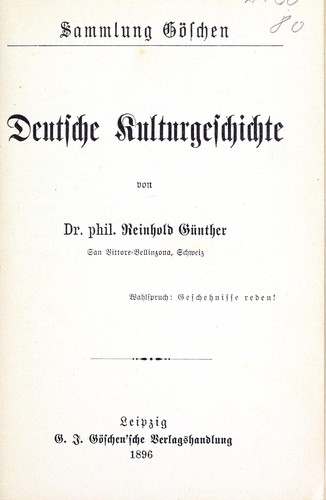 Deutsche kulturgeschichte by Reinhold Günther cover