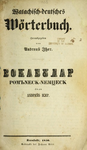 Walachisch-deutsches wo rterbuch ... by Andreas Isser cover