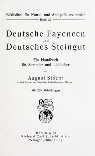 Deutsche fayencen und deutsches steingut by August Stoehr cover