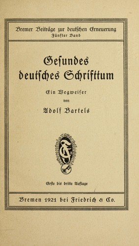 Gesundes deutsches Schrifttum by Bartels, Adolf cover