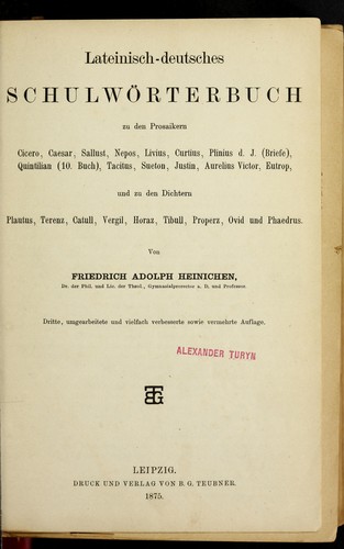 Lateinisch-deutsches Schulwo rterbuch by Friedrich Adolph Heinichen cover