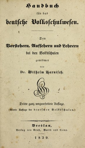 Handbuch fu r das deutsche Volksschulwesen by Wilhelm Harnisch cover