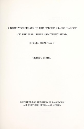 A basic vocabulary of the bedouin Arabic dialect of the Jbāli tribe (Southern Sinai)