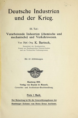 Deutsche industrien und der krieg ... by Karl Baritsch cover