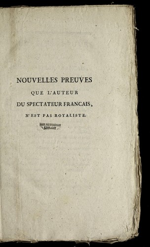 Nouvelles preuves que l'auteur du Spectateur français n'est pas royaliste by Delacroix M. cover