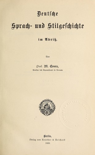 Deutsche Sprach- und Stilgeschichte im Abriss by Matthias Evers cover