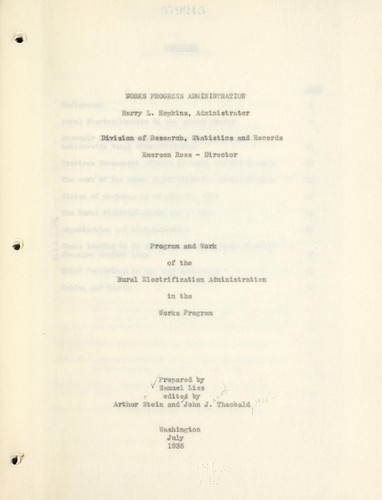 Program and work of the Rural Electrification Administration in the Works Program