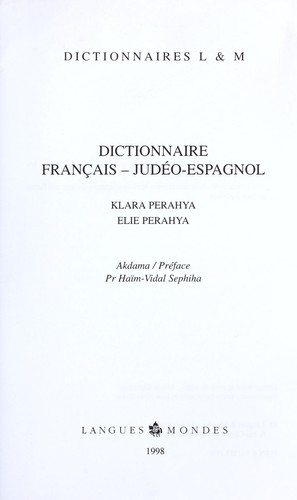 Dictionnaire français--judéo-espagnol by Klara Perahya cover