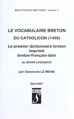 Le vocabulaire breton du Catholicon (1499) by Gwennole Le Menn cover