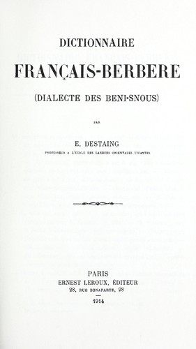 Dictionnaire français-berbère by Edmond Destaing cover