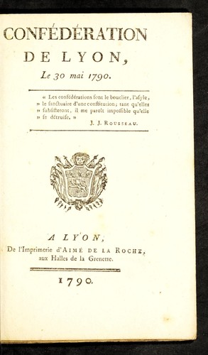 Confe de ration de Lyon, le 30 mai 1790 by Lyon (France) cover