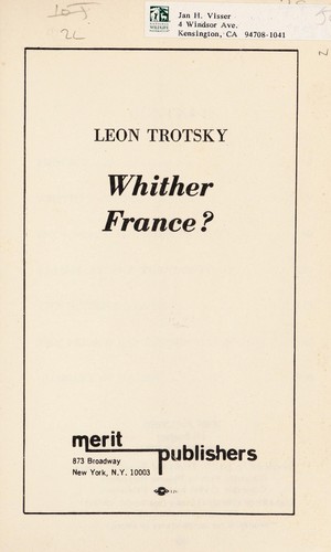 Whither France? by Leon Trotsky cover