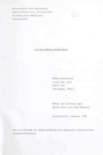 Akebu-Deutsch-Wörterbuch [sic] by Yao Koffi cover