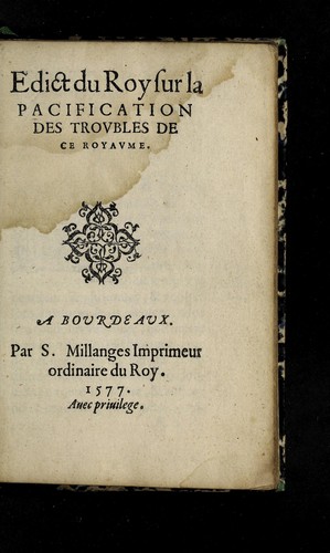 Edict du Roy sur la pacification des trovbles de ce Royavme by France cover