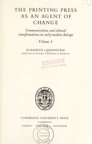 The printing press as an agent of change by Elizabeth L. Eisenstein cover