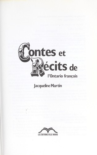 Contes et re cits de l'Ontario franc ʹais by Jacqueline Martin cover